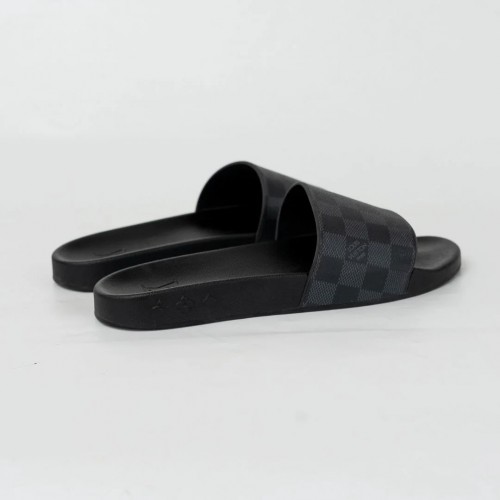 LV Damier Men's Pool Slides - Dark Grey