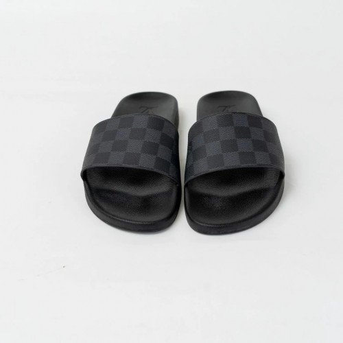 LV Damier Men's Pool Slides - Dark Grey