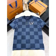 LV Early Spring New Plaid Diamond Knitted Short Sleeve
