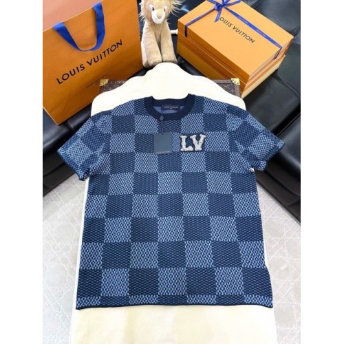 LV Early Spring New Plaid Diamond Knitted Short Sleeve