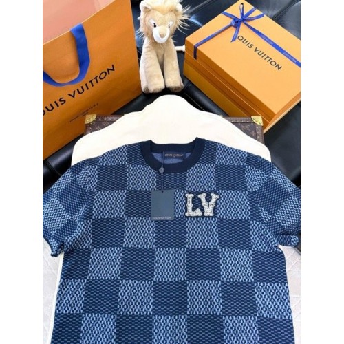 LV Early Spring New Plaid Diamond Knitted Short Sleeve LV Early Spring New Plaid Diamond Knitted Short Sleeve