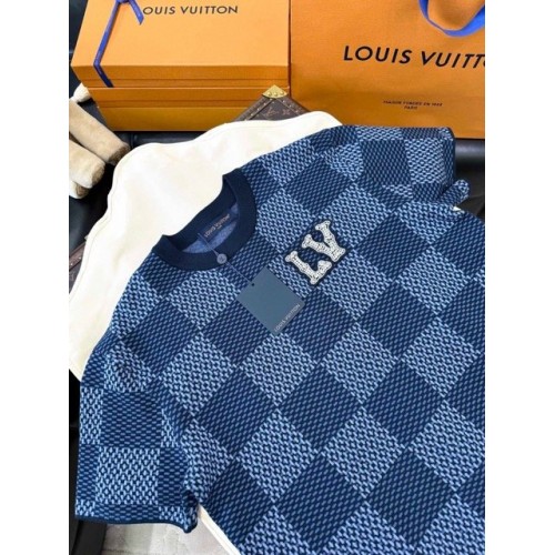 LV Early Spring New Plaid Diamond Knitted Short Sleeve LV Early Spring New Plaid Diamond Knitted Short Sleeve