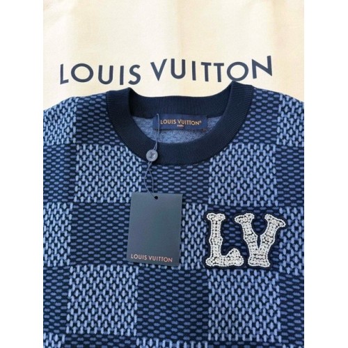 LV Early Spring New Plaid Diamond Knitted Short Sleeve LV Early Spring New Plaid Diamond Knitted Short Sleeve