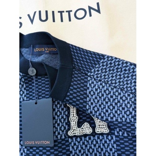 LV Early Spring New Plaid Diamond Knitted Short Sleeve LV Early Spring New Plaid Diamond Knitted Short Sleeve