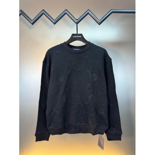 LV Embroidered Cotton Jersey Crewneck - Black