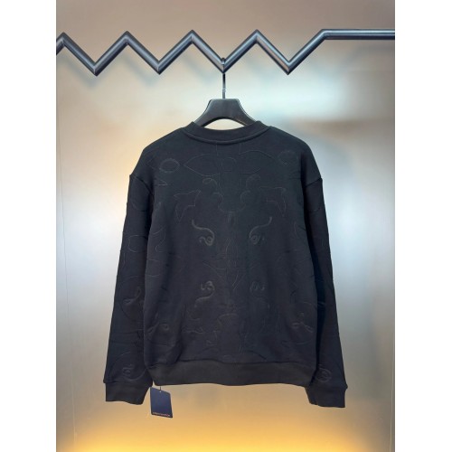 LV Embroidered Cotton Jersey Crewneck - Black