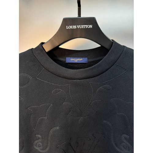 LV Embroidered Cotton Jersey Crewneck - Black