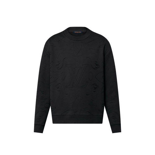 LV Embroidered Cotton Jersey Crewneck - Black