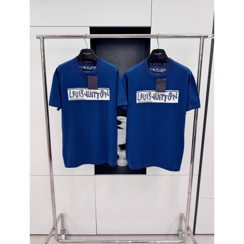 LV New Knitted Round Neck Short Sleeve - Blue