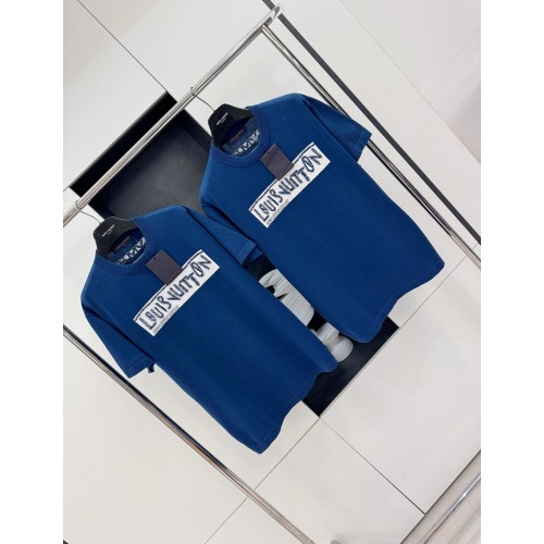 LV New Knitted Round Neck Short Sleeve - Blue