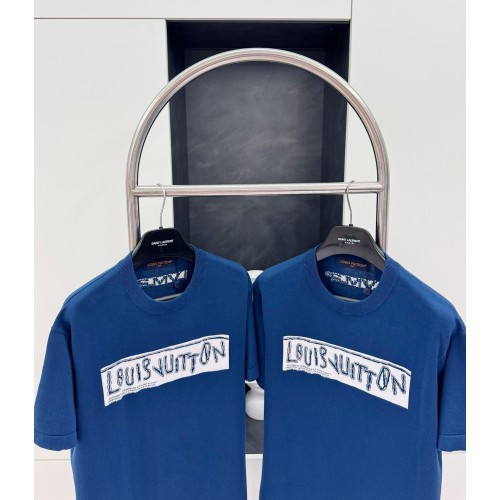 LV New Knitted Round Neck Short Sleeve - Blue