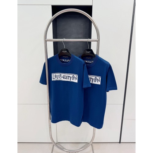 LV New Knitted Round Neck Short Sleeve - Blue