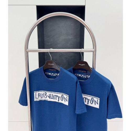 LV New Knitted Round Neck Short Sleeve - Blue