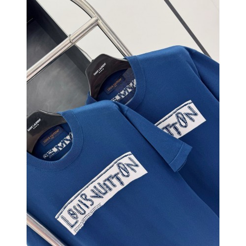 LV New Knitted Round Neck Short Sleeve - Blue