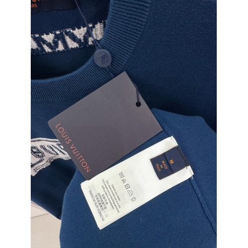 LV New Knitted Round Neck Short Sleeve - Blue
