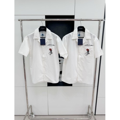 LV Rose Embroidered Short Sleeve Shirt - White