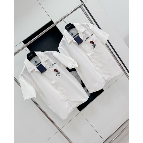 LV Rose Embroidered Short Sleeve Shirt - White