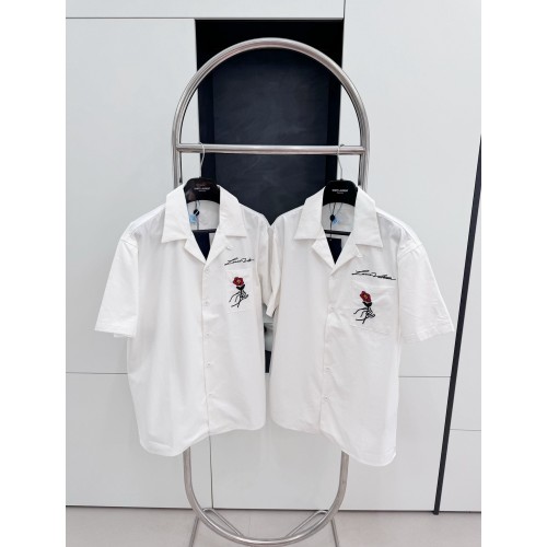 LV Rose Embroidered Short Sleeve Shirt - White