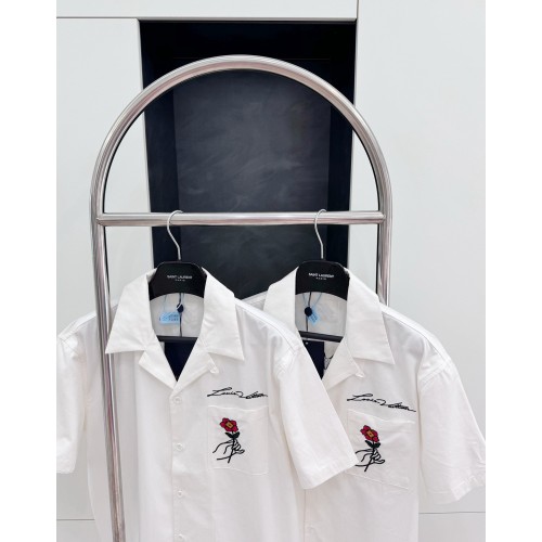 LV Rose Embroidered Short Sleeve Shirt - White