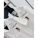 LV Rose Embroidered Short Sleeve Shirt - White