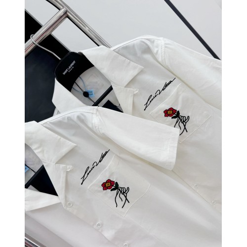 LV Rose Embroidered Short Sleeve Shirt - White