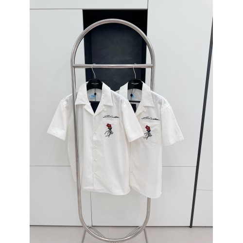 LV Rose Embroidered Short Sleeve Shirt - White
