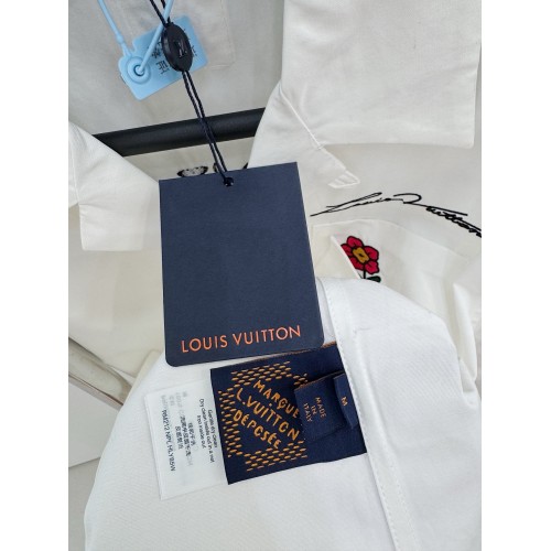 LV Rose Embroidered Short Sleeve Shirt - White
