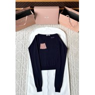 MIU MIU 2025SS One-Shoulder Knitted Long Sleeve - Dark Blue