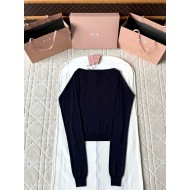 MIU MIU 2025SS One-Shoulder Knitted Long Sleeve - Dark Blue
