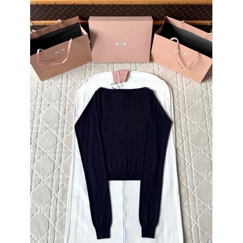 MIU MIU 2025SS One-Shoulder Knitted Long Sleeve - Dark Blue