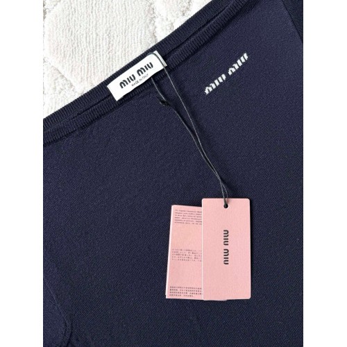 MIU MIU 2025SS One-Shoulder Knitted Long Sleeve - Dark Blue
