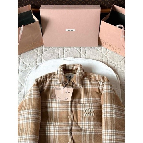 MIU MIU 2025SS Plaid Down Jacket - Brown MIU MIU 2025SS Plaid Down Jacket - Brown