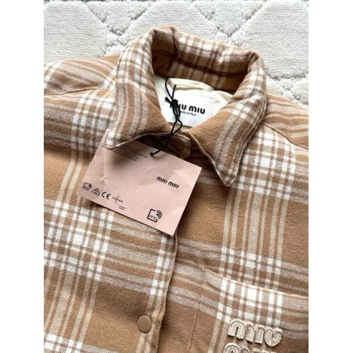 MIU MIU 2025SS Plaid Down Jacket - Brown MIU MIU 2025SS Plaid Down Jacket - Brown