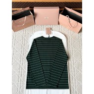 MIU MIU 2025SS Striped Pocket Slogan Long Sleeve - Green