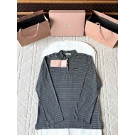 MIU MIU 2025SS Striped Pocket Slogan Long Sleeve - Grey