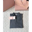 MIU MIU 2025SS Striped Pocket Slogan Long Sleeve - Grey MIU MIU 2025SS Striped Pocket Slogan Long Sleeve - Grey