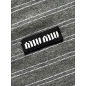 MIU MIU 2025SS Striped Pocket Slogan Long Sleeve - Grey MIU MIU 2025SS Striped Pocket Slogan Long Sleeve - Grey