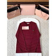 MIU MIU 2025SS Striped Pocket Slogan Long Sleeve - Red