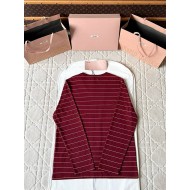 MIU MIU 2025SS Striped Pocket Slogan Long Sleeve - Red