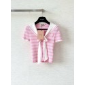 MIU MIU 25SS Bowknot V-Neck Short Sleeve Polo - Pink with White MIU MIU 25SS Bowknot V-Neck Short Sleeve Polo - Pink with White