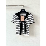 MIU MIU 25SS Bowknot V-neck Short Sleeve Polo - White with Black