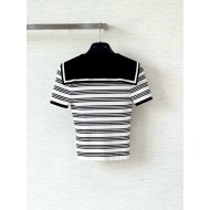 MIU MIU 25SS Bowknot V-neck Short Sleeve Polo - White with Black