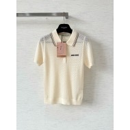 MIU MIU 25SS Preppy Small Logo Knit Polo - White with Black