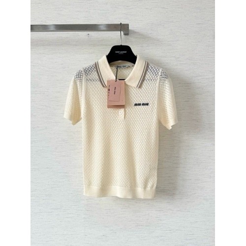 MIU MIU 25SS Preppy Small Logo Knit Polo - White with Black MIU MIU 25SS Preppy Small Logo Knit Polo - White with Black