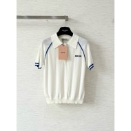 MIU MIU 25SS Preppy Small Logo Knit Polo - White with Blue