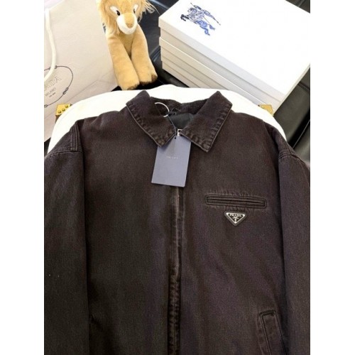 PRADA 2024FW Denim Triangle Logo Quilted Jacket PRADA 2024FW Denim Triangle Logo Quilted Jacket