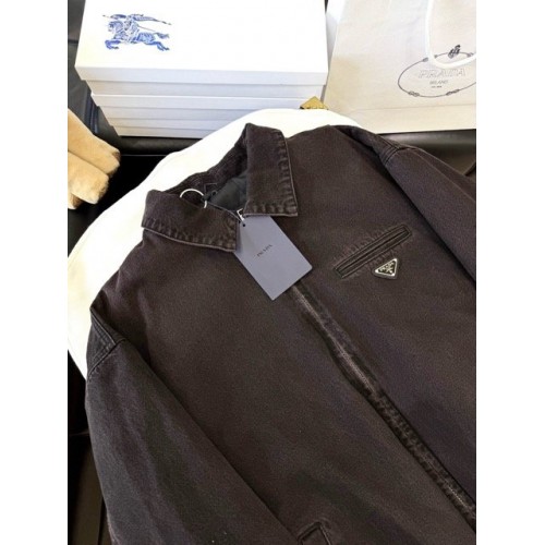 PRADA 2024FW Denim Triangle Logo Quilted Jacket PRADA 2024FW Denim Triangle Logo Quilted Jacket