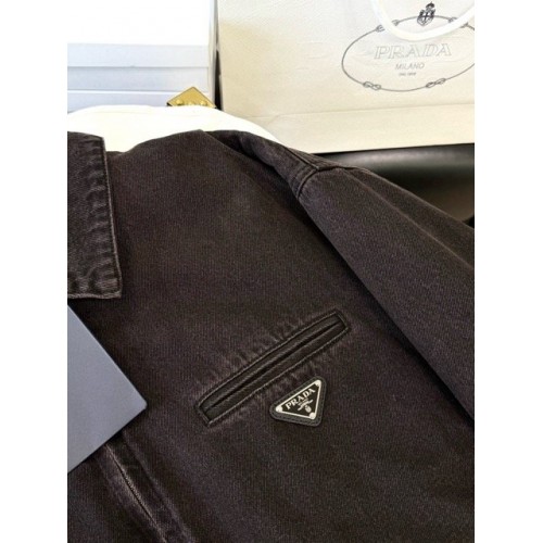 PRADA 2024FW Denim Triangle Logo Quilted Jacket PRADA 2024FW Denim Triangle Logo Quilted Jacket