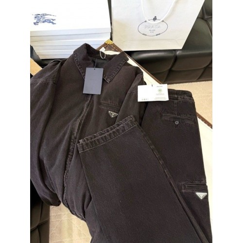 PRADA 2024FW Denim Triangle Logo Quilted Jacket PRADA 2024FW Denim Triangle Logo Quilted Jacket