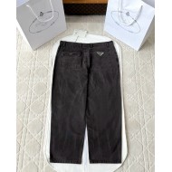 PRADA 25SS Triangle Leather Trousers - Black